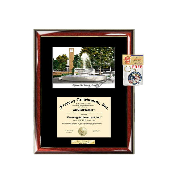 AllGiftFrames California State University Fresno Diploma Frame Lithograph Degree Graduation Framing Black Matted Engraved Custom University Graduate Gift Holder Case