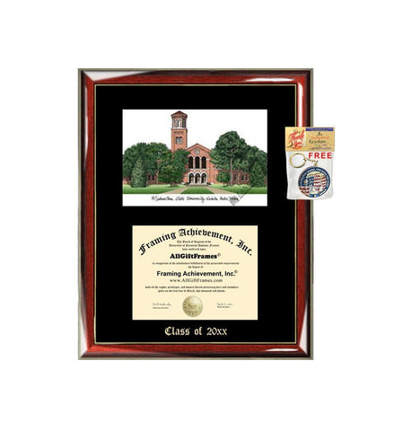 Midwestern State University Diploma Frame Emboss Lithograph MWSU Premium Wood Glossy Prestige Mahogany with Gold Accents Single Black Mat University Diploma Frame