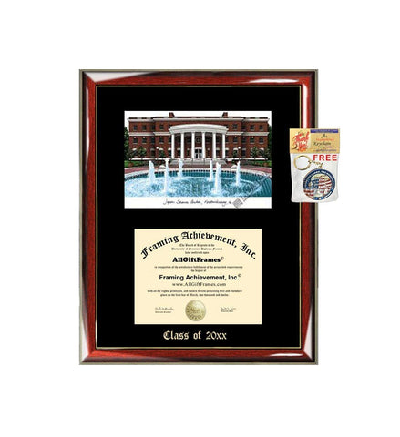University of Mary Washington Diploma Frame Emboss Lithograph UMW Premium Wood Glossy Prestige Mahogany with Gold Accents - Single Black Mat - University Diploma Frame