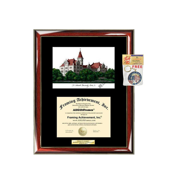 St. Edward's University Diploma Frame Lithograph SEU Graduation Degree Framing Certificate Frames Black Matted University Diploma Plaque Graduate Gift