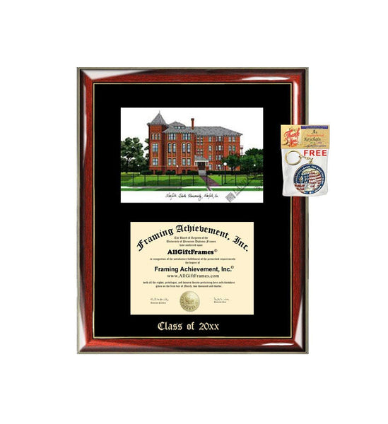 Norfolk State University Diploma Frame Emboss Lithograph NSU Degree Framing Graduation Glossy Prestige Mahogany with Gold Accents Single Black Matted University Diploma Frame