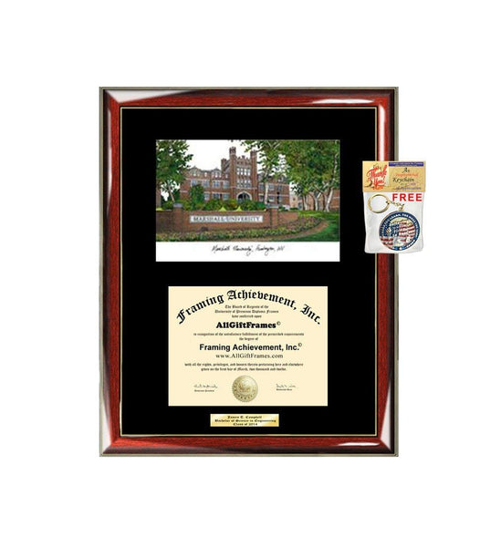 AllGiftFrames Marshall University Diploma Frame Lithograph Degree Graduation Framing Black Matted Engraved Custom University Graduate Gift Holder Case