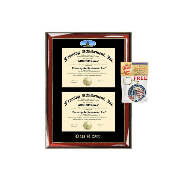 AllGiftFrames Double Certificate Frame University of Pittsburgh School Embossed Fisheye Campus Photo Dual School Two College Majors Custom Diploma Holder