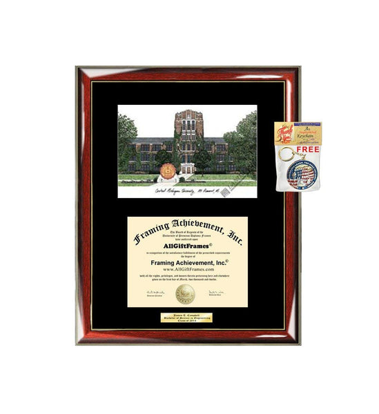 Central Michigan University CMU Diploma Frame Lithograph Degree Graduation Framing Black Matted Engraved Custom University Graduate Gift Holder Case