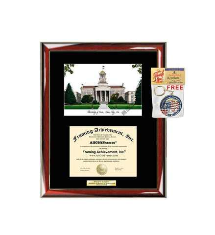AllGiftFrames University of Iowa Diploma Frame Lithograph Degree Graduation Framing Black Matted Engraved Custom University Graduate Gift Holder Case