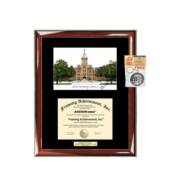 Ohio State University Diploma Frame Lithograph OSU Degree Graduation Plaque College Prestige Gold Accents Single Black Matted Graduate Gift Frame