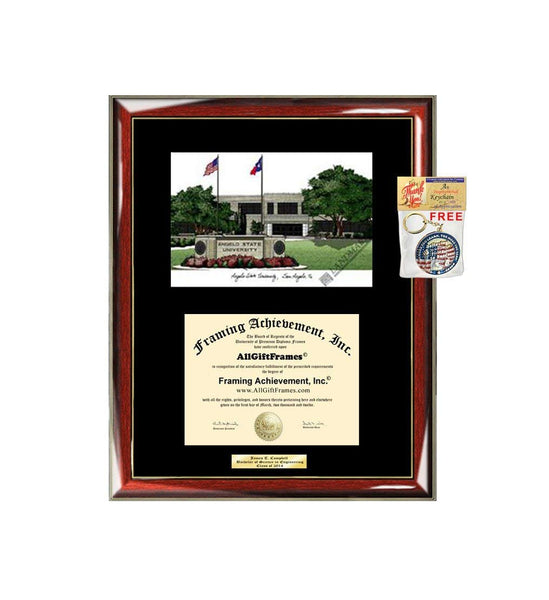 AllGiftFrames Angelo State University Diploma Frame Lithograph Degree Graduation Framing Black Matted Engraved Custom University Graduate Gift Holder Case