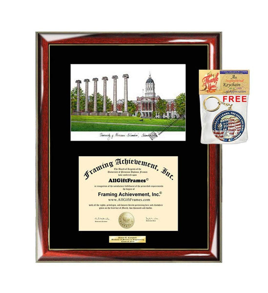AllGiftFrames University of Missouri Diploma Frame Lithograph Degree Graduation Framing Black Matted Engraved Custom University Graduate Gift Holder Case