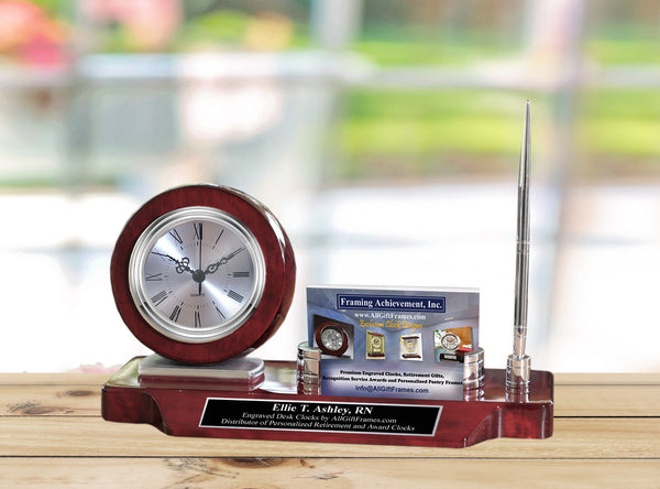 Custom Engraved Name Plate Business Card Holder Unique Personalize Case Display Pen Desk Clock Engraving Etched Graduation School Gift