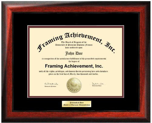 Diploma Frame University Diploma Plaques Certificate Frames Framing Diplomas Top mat Black Inner matted Maroon Satin Rich Mahogany Gifts