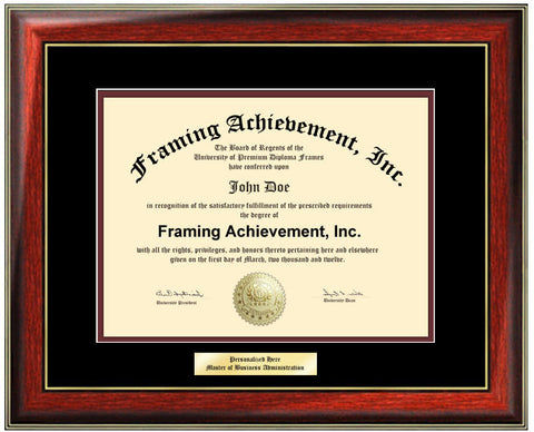 Engraved Certificate Frame College Diploma Frames - Framing Diploma Document Top mat Black Inner matted Maroon SatinMahogany Gold Accents