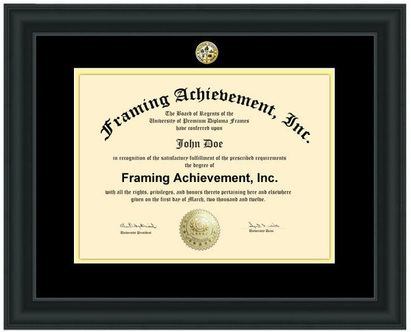 Diploma Frames University Certificate Frame - College Major Seal Logos Satin Matte Black Top matted Black Inner Gold Collegiate Degree Frame
