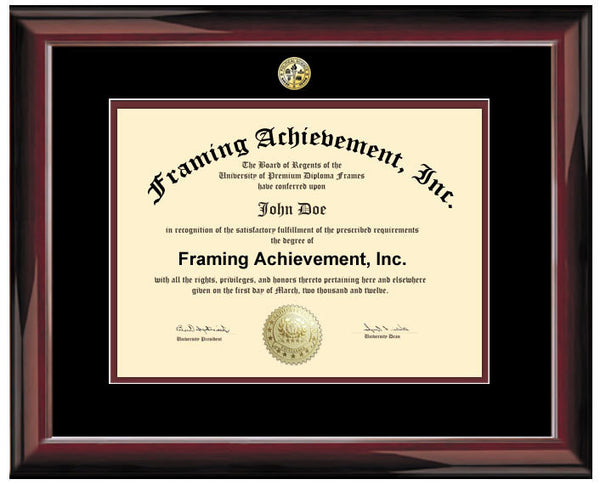 University Degree Frame - College Major Seal Logos Glossy Mahogany Top matted Black Inner Maroon Collegiate Diploma Frame College Framing