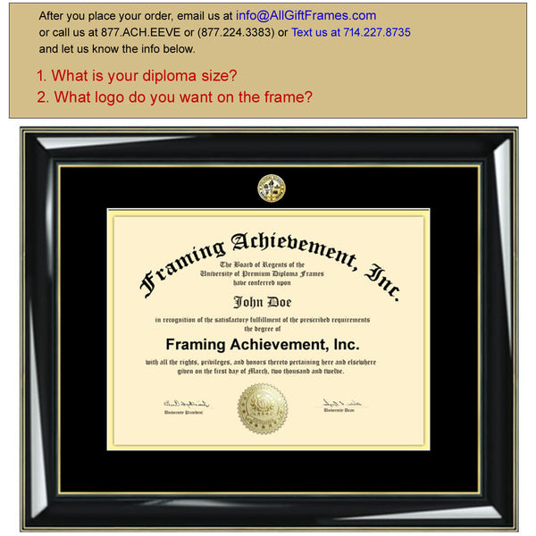 Diploma Frames Graduation Gifts University High School Graduates - College Major Logos Glossy Black Gold Accents Top mat Black Inner Gold