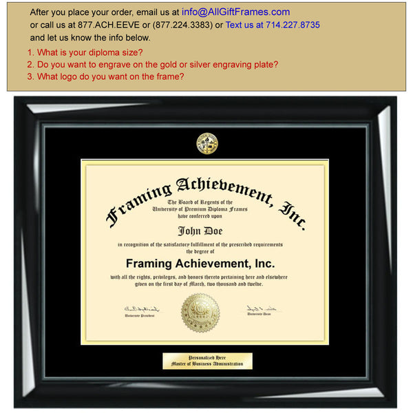 University Diploma Frames Graduation Gifts Graduates Glossy Majestic Black College Diploma Frame Top mat Black Inner mat Gold Degree Framing