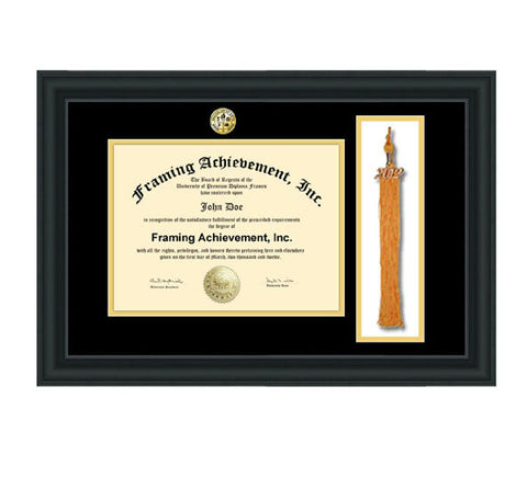 Graduation Tassel Frames - University Diploma Frames College Major Seal Logo Top mat Black Inner Gold Satin Matte Black Degree College Frame