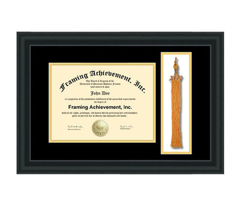 College Graduation Tassel Frames - University Degree Tassel Box Frame Top mat Black Inner Gold Satin Matte Black Certificate Frame
