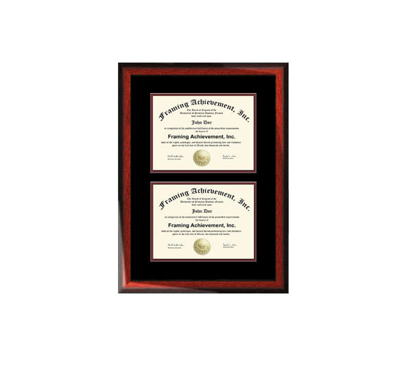 Double Diploma Frame Double Degree Plaque Two College Certificates Satin Rich Mahogany Top mat Black Inner matted Maroon Dual Document