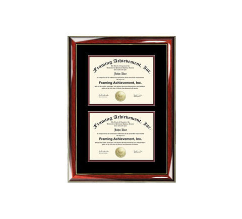Double Degree Frame Dual Diploma Frames Two Certificate Glossy Prestige Mahogany with Gold Accents Top mat Black Inner matted Maroon