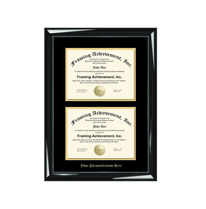 Dual Diploma Frame Double Certificate Frames Embossed Two Document Glossy Majestic Black Top mat Black Inner matted Gold Double College