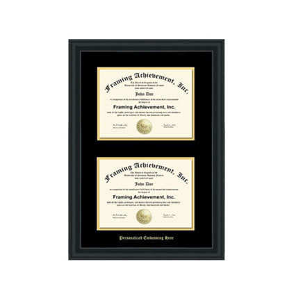 Double University Diploma Frame Double Certificate College Frames Embossed Two Document Satin Matte Black Top mat Black Inner matted Gold