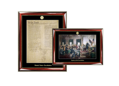 Constitution Replica Print & Signing of the Constitution Mural Painting Poster Frame Set Embossed with Gold Medallion Logo Law Gifts