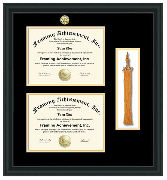 Double diploma frame graduation tassel holder box with college major logo seal medallion degree college school certificate university