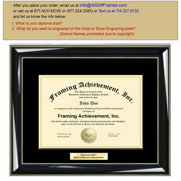 Diploma Frames College Diploma Framing Graduation Gifts Certificate Frames Top matted Black Inner Gold Glossy Black with Gold Accents