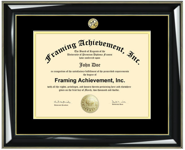 Diploma Frames Graduation Gifts University High School Graduates - College Major Logos Glossy Black Gold Accents Top mat Black Inner Gold