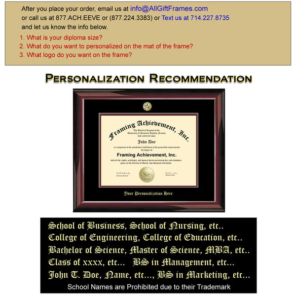 Diploma Frame University Graduation Degree Frames - Glossy Traditional Mahogany Top mat Black Inner mat Maroon Certificate Frame Degree