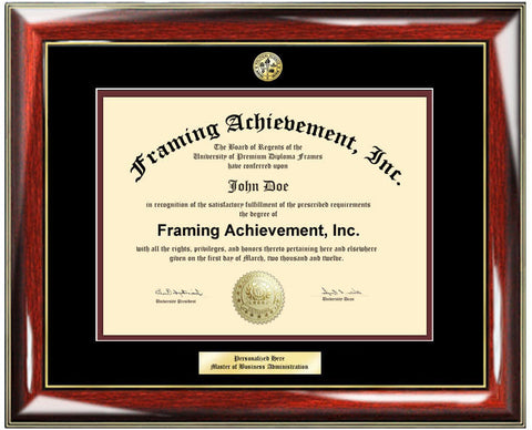 Graduation Diploma Frame University Certificate Framing College Major Logo - Top mat Black Inner Maroon Glossy Prestige Mahogany Gold Plaque