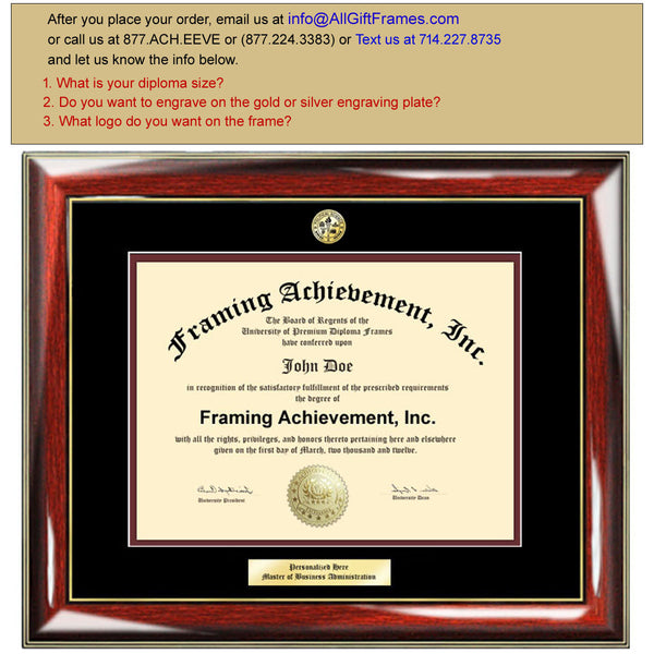 Graduation Diploma Frame University Certificate Framing College Major Logo - Top mat Black Inner Maroon Glossy Prestige Mahogany Gold Plaque