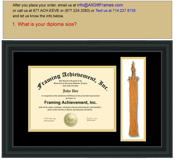 College Graduation Tassel Frames - University Degree Tassel Box Frame Top mat Black Inner Gold Satin Matte Black Certificate Frame