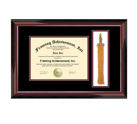 Graduation Tassel University Frames - College Tassel Box Degree Frame Top mat Black Inner Maroon Glossy Traditional Mahogany Document Plaque