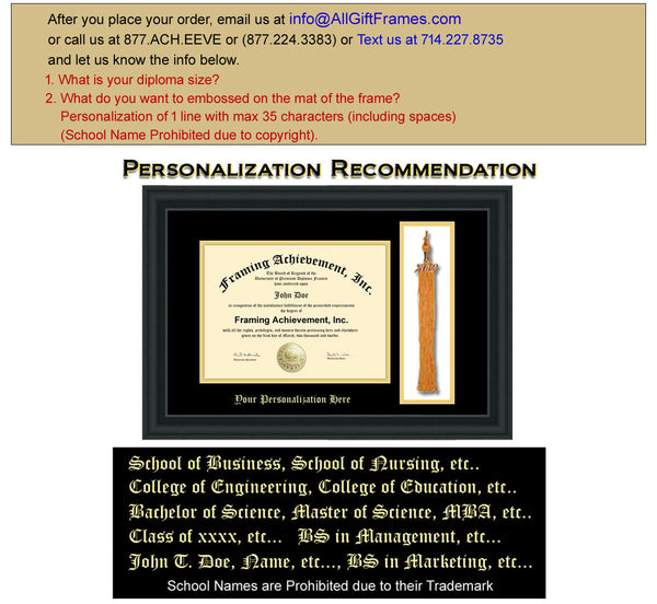Graduation Tassel Holder Frame College Diploma Frame Top mat Black Inner mat Gold Personalized Gold Embossed Satin Matte Black Frame