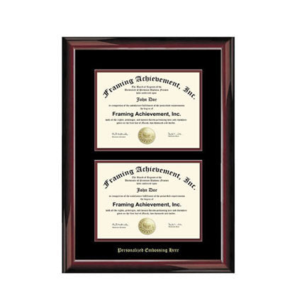 Double University Diploma Frame Double Degree Frames Embossed Two Document Glossy Mahogany Top mat Black Inner matted Maroon College Framing