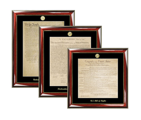 Constitution, Bill of Rights, Declaration Independence Frame Set Print Gold Embossed Logo Plaque Law Gifts Replica Lawyer Attorney School