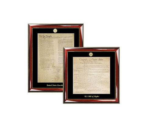 Constitution Frame Replica & Bill of Rights Print Frame Set Gold Embossed with Gold Medallion Logo Law Gifts Attorney Lawyer Graduation Bar