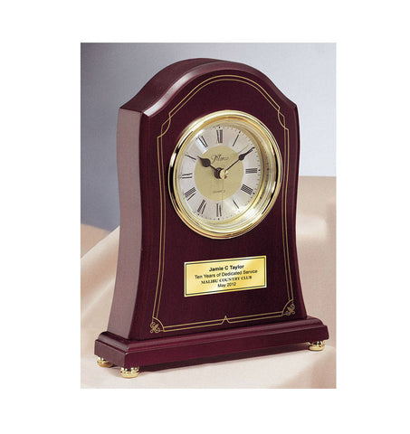 European Rosewood Engraved Desk Clock with Gold Engraving Plate Recognition Award Wedding Anniversary Birthday Retirement Present Gift