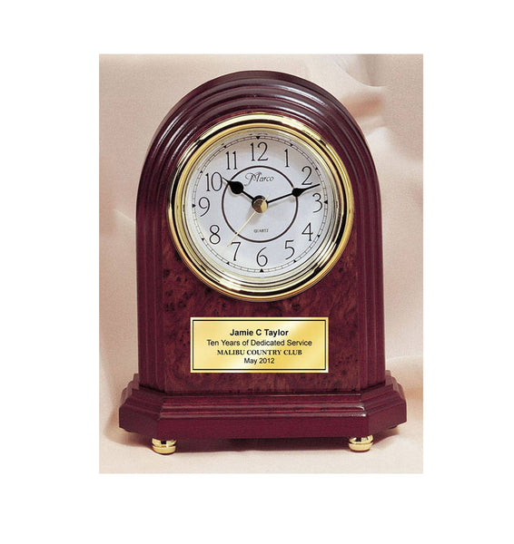 Classic Arch Desk Engraved Clock with Gold Foot Base and Gold Engraving Plate Anniversary Wedding Birthday Retirement Recognition Award