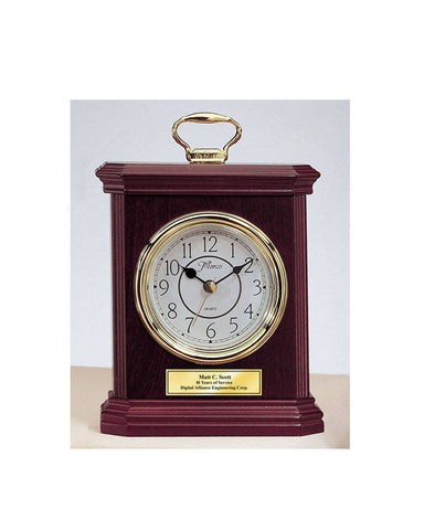 Engraved Wood Desk Clock Carriage Gold Handle with Gold Engraving Plate. Unique Retirement Gift Wedding Anniversary Employee Service Award