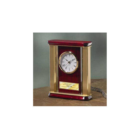 Personalized Desk Clock with Gold Brass Columns Engraving Plate. anniversary gift recognition employee service award retirement birthday