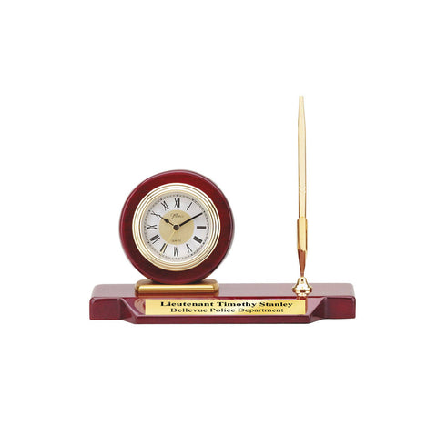 Engraved Single Pen Set Clock Cherry Wood Base Personalized Retirement Executive Graduation Coworker Boss Service Award Promotion Colleague