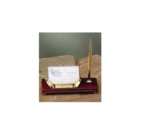 Engraved Gold Accents Business Card Holder Pen Set Gift As Personalized Employee Recognition or Executive Service Graduation Engraved Award