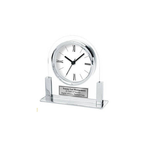 Engraved Silver Arch Acrylic Clock with Metal Chrome Base Personalized Birthday Employee Recognition Service Award Retirement Coworker Gift