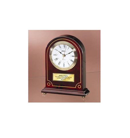 Personalize Cherry Wood Desk Clock Articular Gold Border Arch with Gold Foot Employee Recognition Service Award Retirement Anniversary Gift