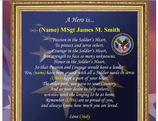 Personalized Military Plaque Gift Retirement Service Poetry Frame Going Away Homecoming Army Marine Corps Air Force US Navy USMC USAF