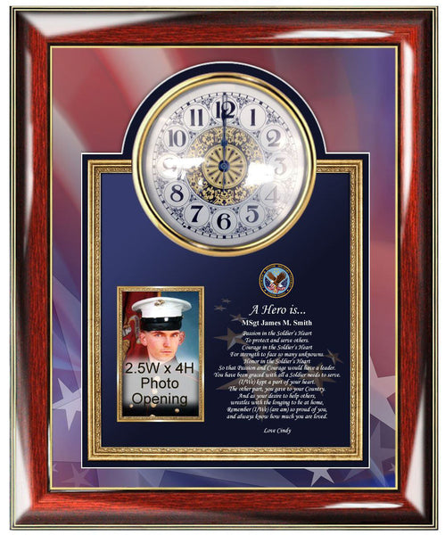 Personalized Poetry Clock Military Picture Frame Photo Plaque Navy Air Force Army USMC Semper Fidelis Retirement Discharge Military Present