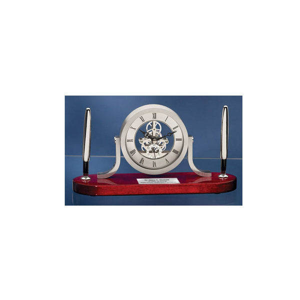 Personalized Clock Pen Gift Set Desk Table Da Vinci Shelf Clock with Silver Engraving Employee Recognition Retirement Boss Coworker Gift