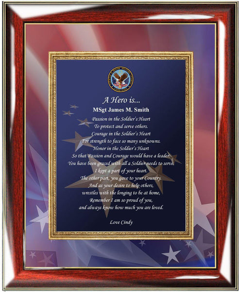 Military Veteran Retirement Gift Service Award Wall Frame Soldier Military Personalized Poetry Plaque Homecoming Away USMC Navy USAF Army